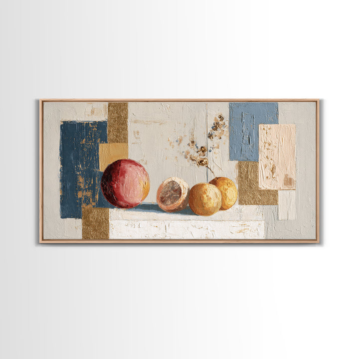 Bold Pop Fruit Composition Framed Canvas Print, Art, Abstract Art, Living Room Decor, Fine Art, Pink Wall Art, ART-2x1-84