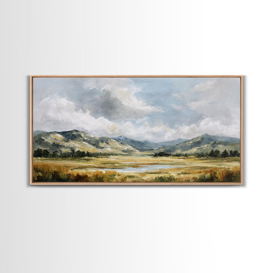 Quiet Mountain Scene Framed Canvas Print, Art, Art Print, Living Room Decor, Fine Art, Canvas Wall Art, Abstract Art, ART-2x1-85