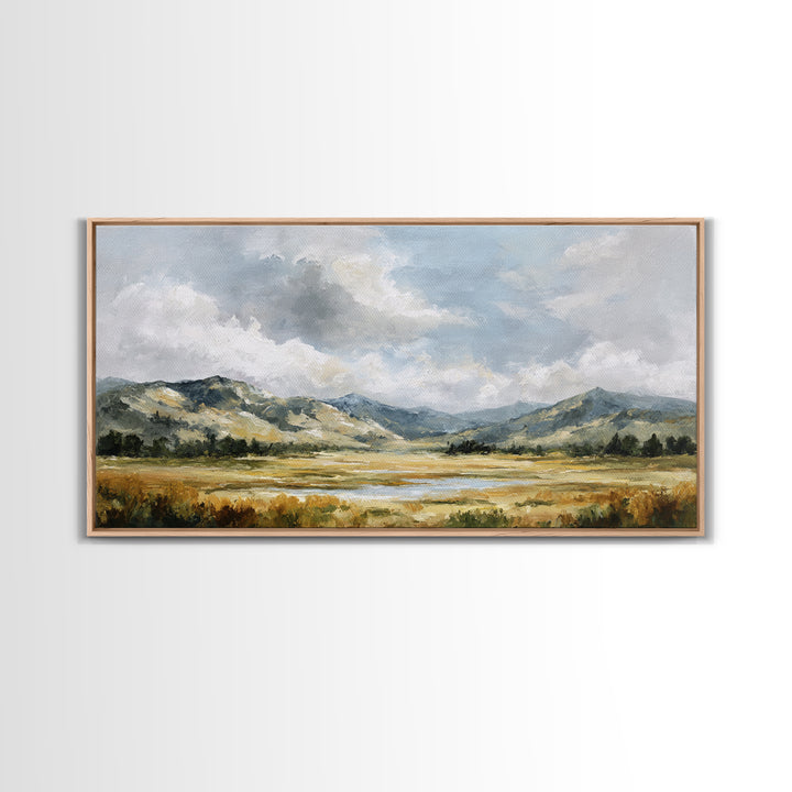 Quiet Mountain Scene Framed Canvas Print, Art, Art Print, Living Room Decor, Fine Art, Canvas Wall Art, Abstract Art, ART-2x1-85