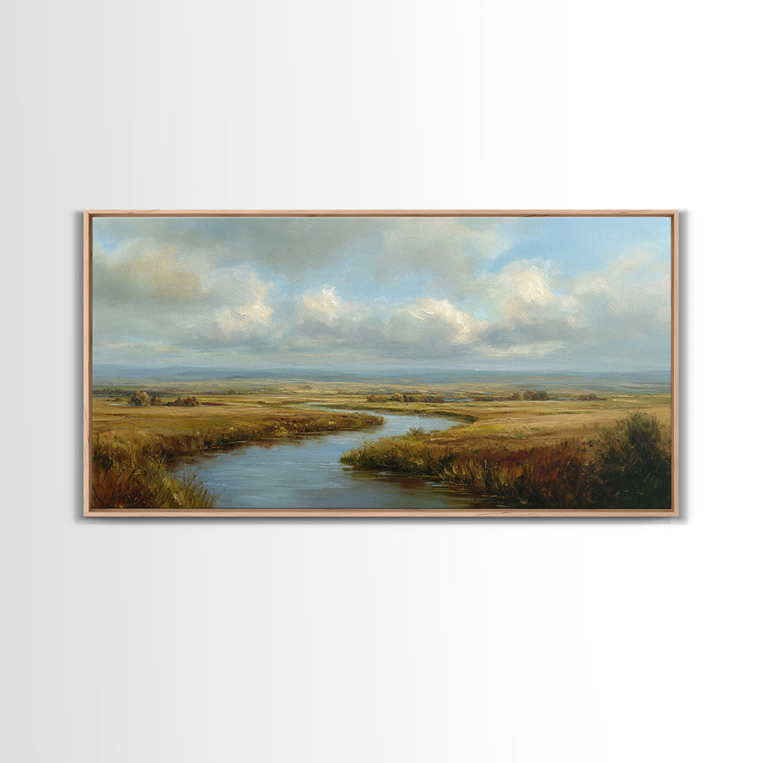 Classic Landscape with Winding River and Atmospheric Canvas Print, Art, Abstract Wall Art, Living Room Decor, ART-2x1-95