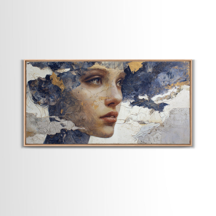 Expressive Portrait with Dramatic Light and Textured Framed Canvas Print, Art, Textured Wall Art, Living Room Decor, Fine Art, ART-2x1-96
