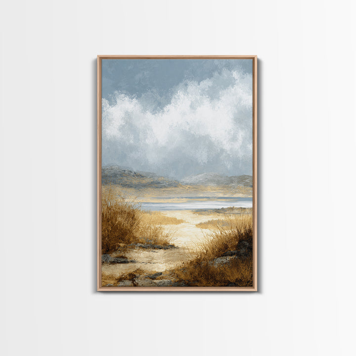 Quiet Mountain Scene Framed Canvas Print, Art, Boho Decor, Living Room Decor, Oil Painting, Printable Wall Art, ART-2x3-1