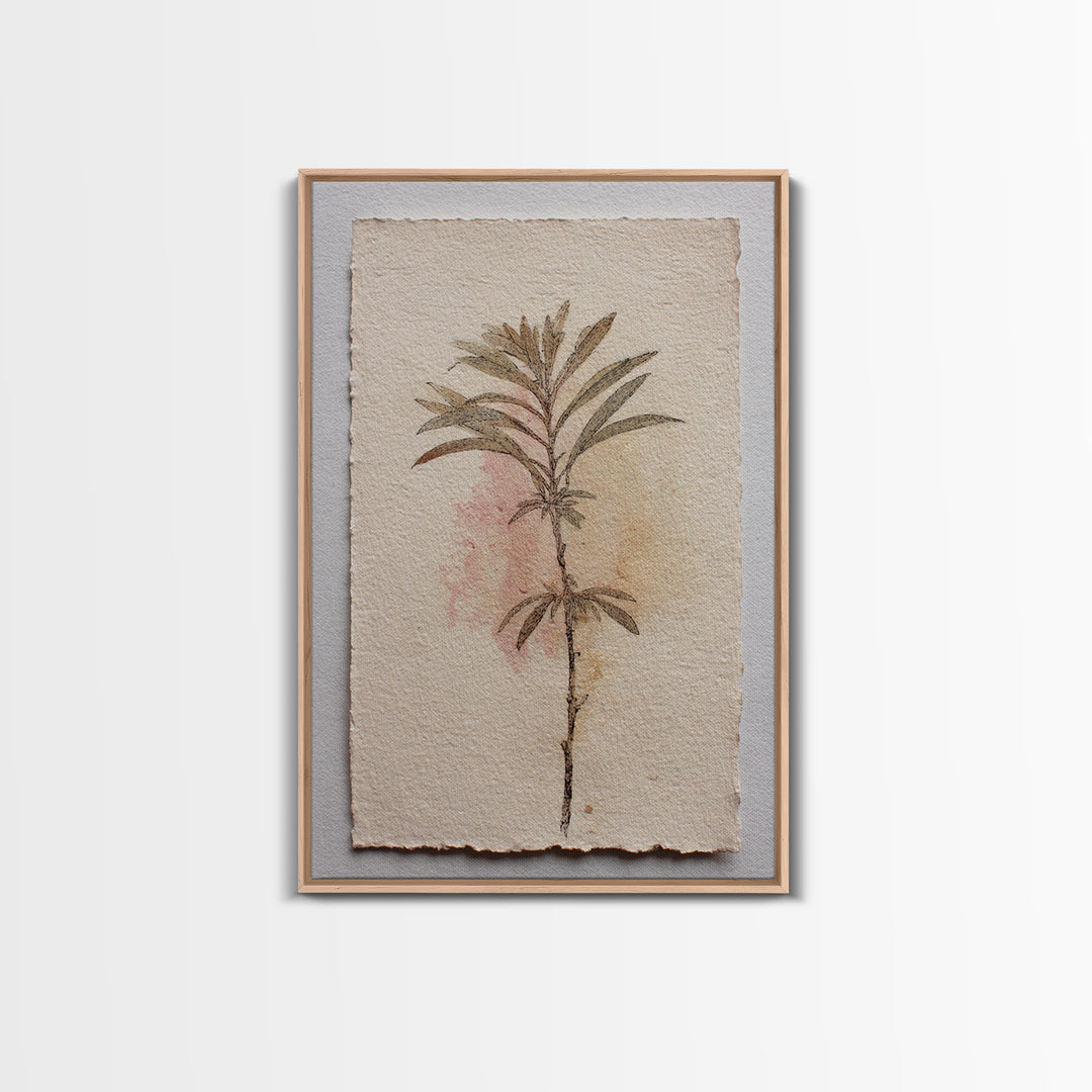 Minimal Botanical Ink Drawing on Handmade Paper Framed Canvas Print, Art, Room Decor, Living Room Decor, Fine Art, ART-2x3-13