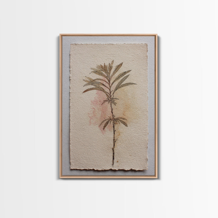 Minimal Botanical Ink Drawing on Handmade Paper Framed Canvas Print, Art, Room Decor, Living Room Decor, Fine Art, ART-2x3-13