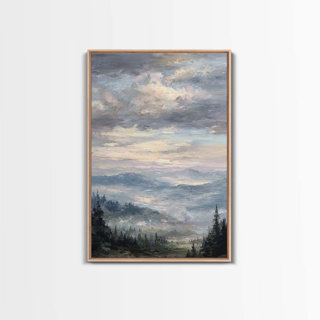 Quiet Mountain Scene Framed Canvas Print, Art, Boho Decor, Living Room Decor, Oil Painting, Printable Wall Art, ART-2x3-25