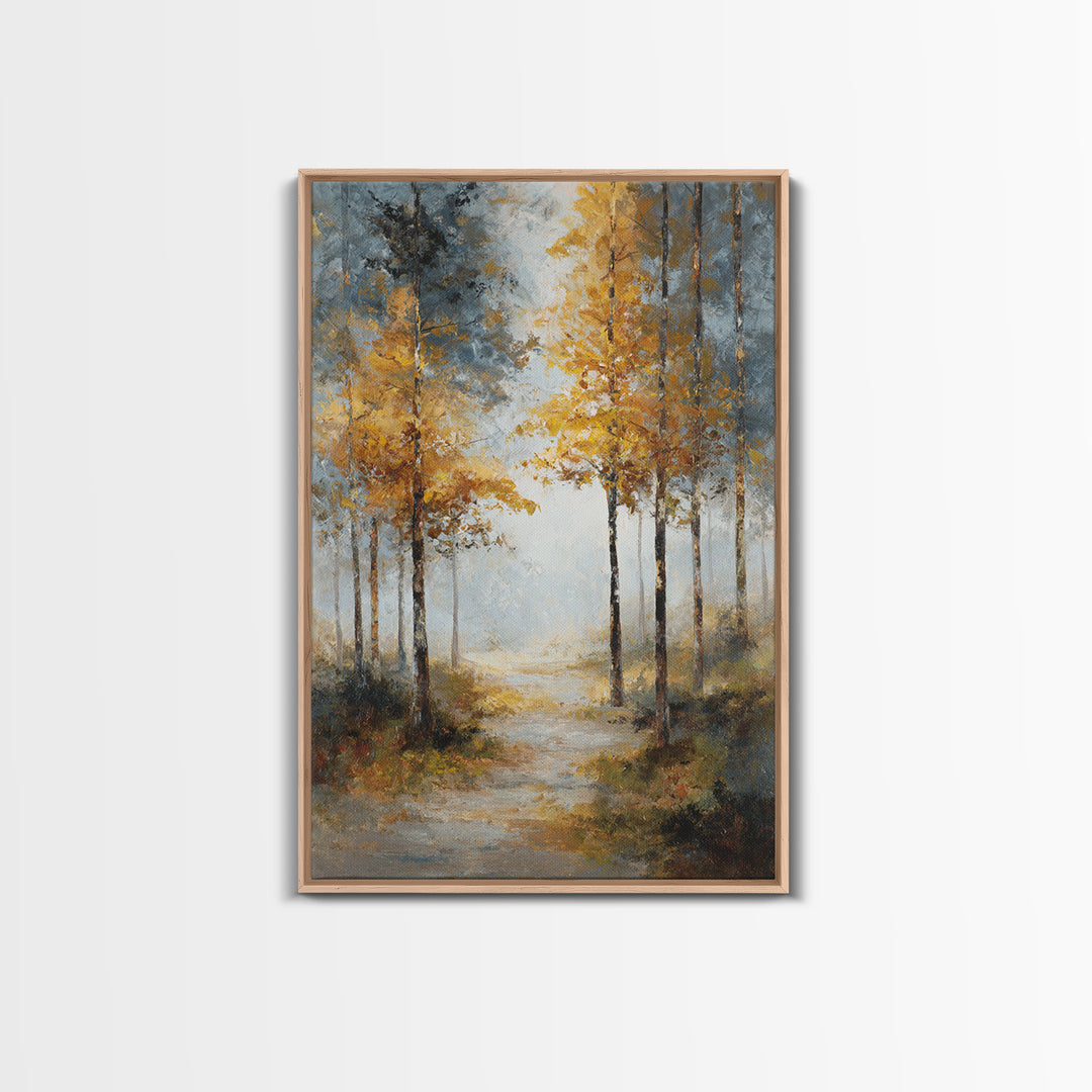 Woodland Path with Golden Autumn Atmosphere Canvas Print, Art, Printable Art, Living Room Decor, Fine Art, Statement Artwork, ART-2x3-31