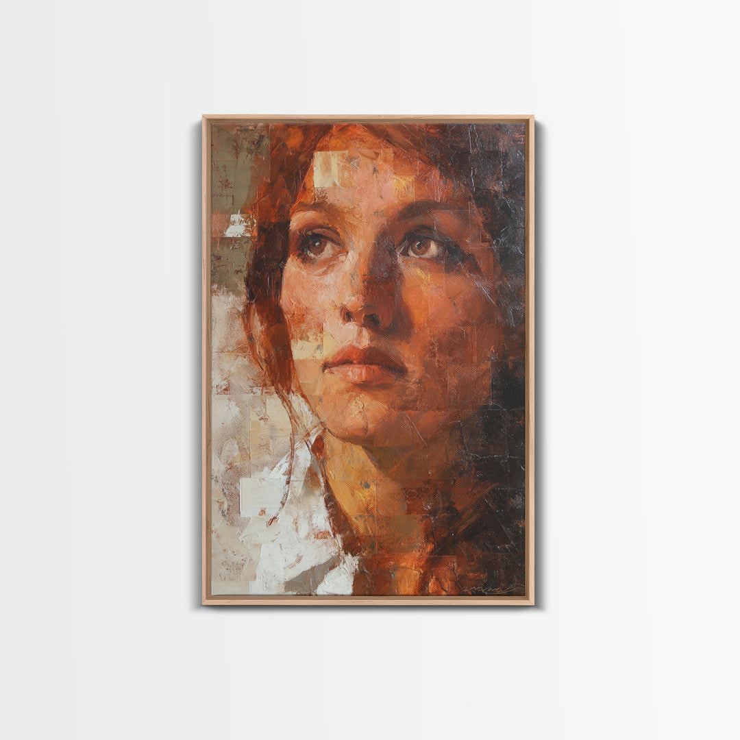 Expressive Portrait with Dramatic Light and Textured Framed Canvas Print, Art, Original Art, Living Room Decor, Fine Art, ART-2x3-36