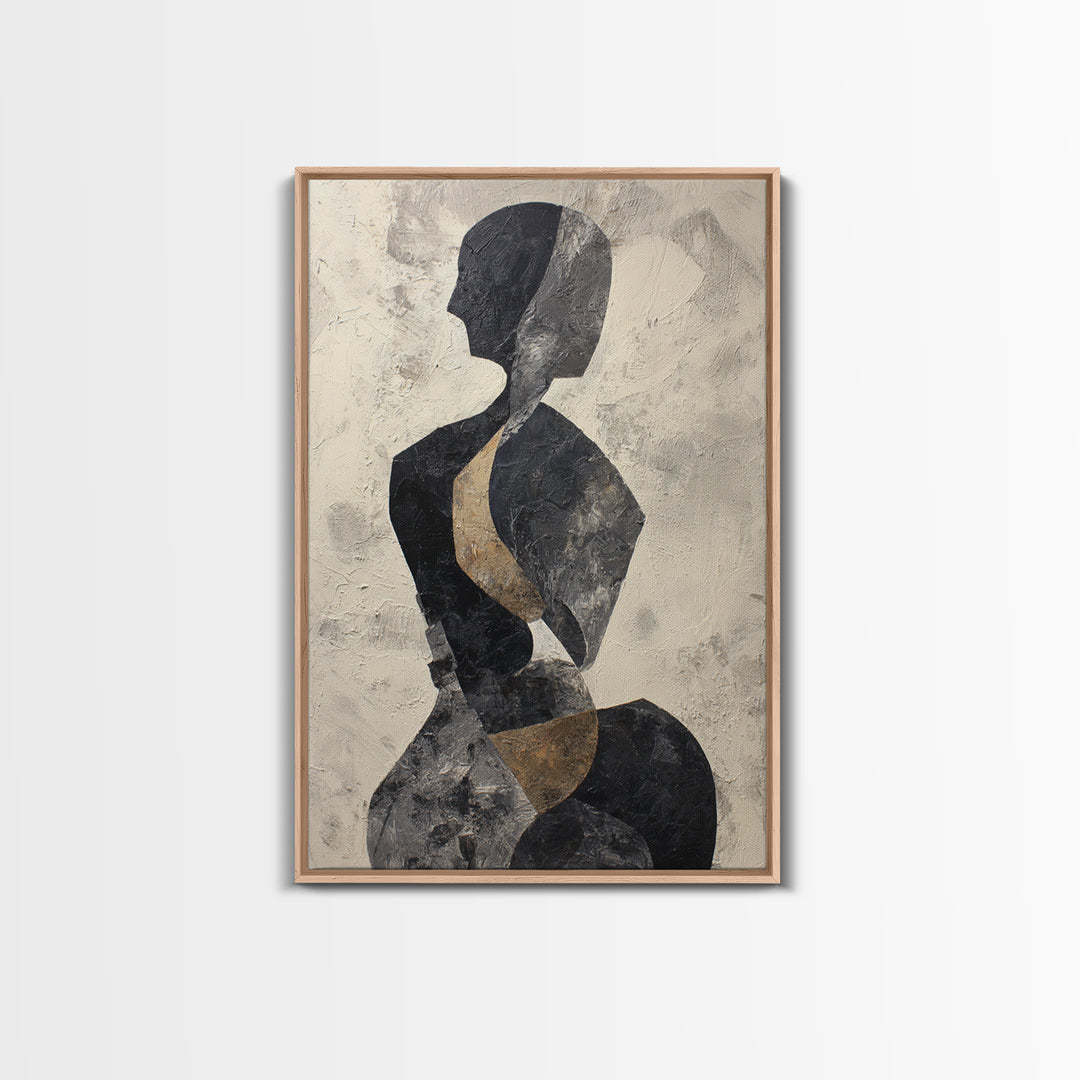 Simple Monochrome Figure Study Framed Canvas Print, Art, Black Art, Living Room Decor, Fine Art, Wall Decor, ART-2x3-44