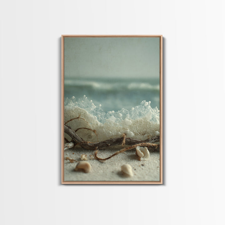 Dramatic Seascape with Foam and Storm Clouds Framed Canvas Print, Art, Prints Wall Art, Living Room Decor, Abstract Art, ART-2x3-56