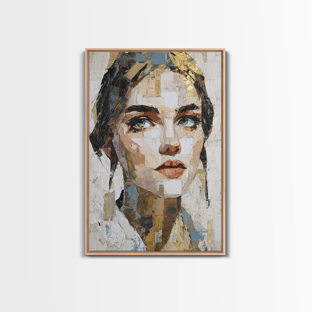 Expressive Portrait with Dramatic Light and Textured Framed Canvas Print, Art, Fine Art Print, Living Room Decor, Oil Painting, ART-2x3-60