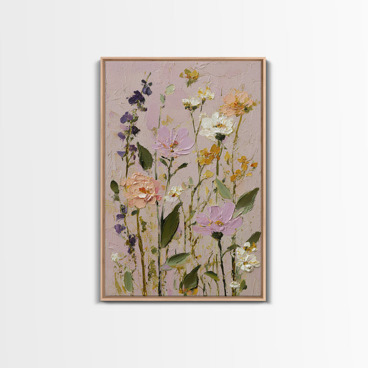 Painterly Meadow with Loose Impressionist Flowers Canvas Print, Art, Luxury Decor, Living Room Decor, Oil Painting, ART-2x3-71