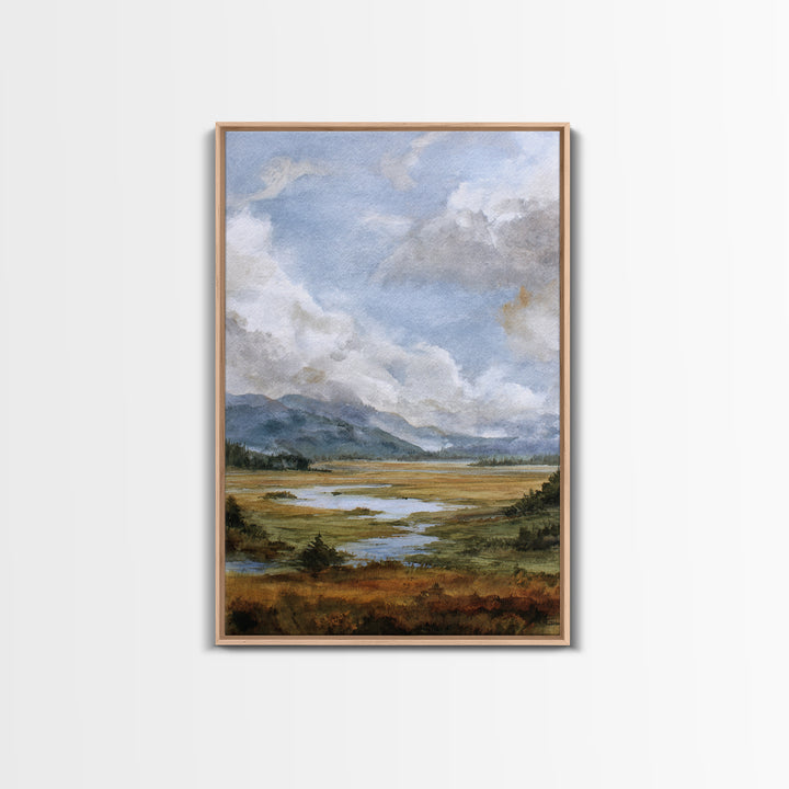 Quiet Mountain Scene Framed Canvas Print, Art, Digital Art, Living Room Decor, Fine Art, Abstract Art, Canvas Art, ART-2x3-73