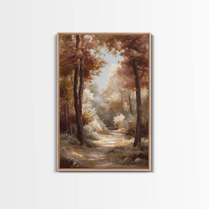 Woodland Path with Golden Autumn Atmosphere Canvas Print, Art, Fine Art Print, Living Room Decor, Fine Art, Digital Art, ART-2x3-79
