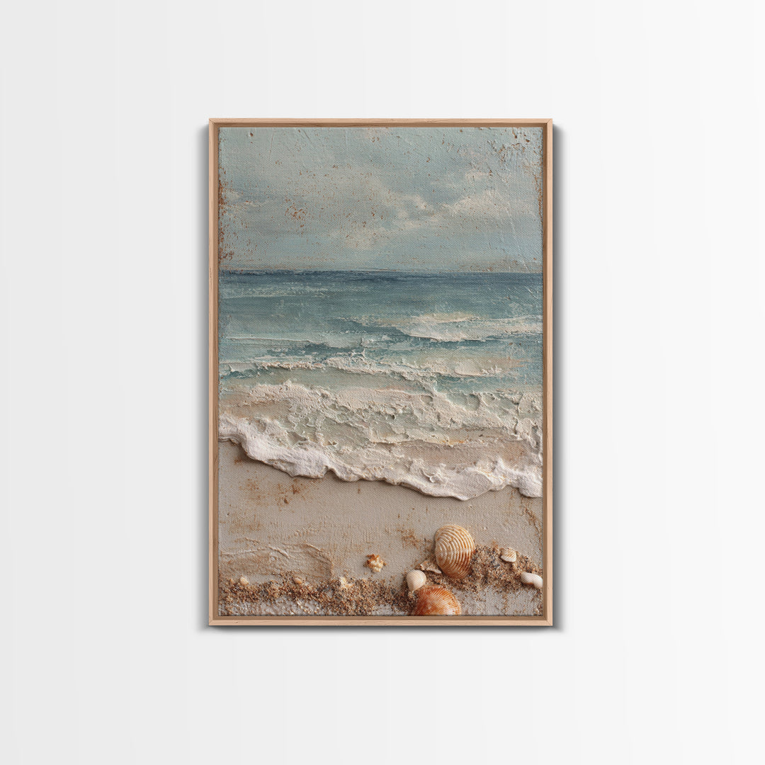 Dramatic Seascape with Foam and Storm Clouds Framed Canvas Print, Art, Art Deco, Living Room Decor, Oil Painting, ART-2x3-8