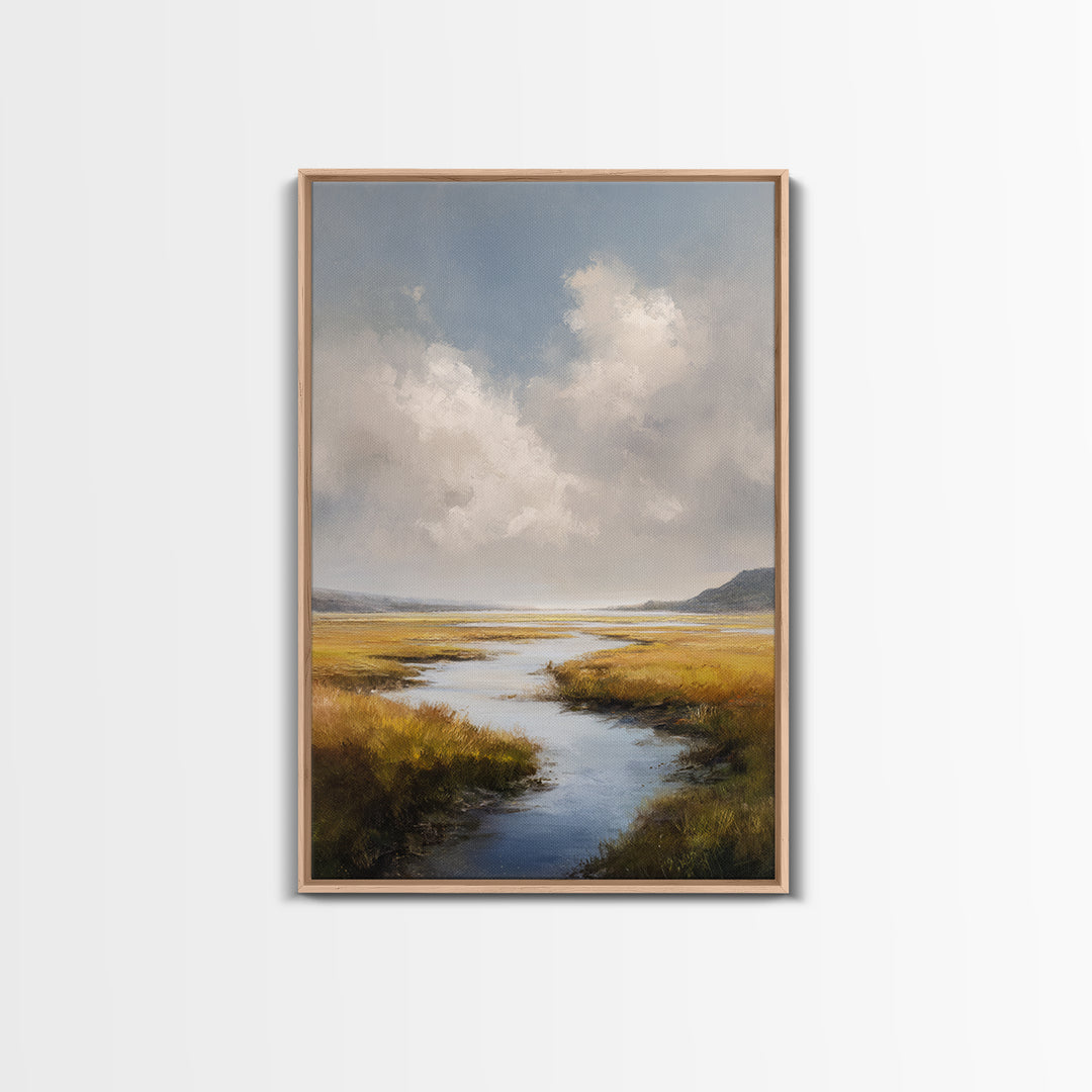Classic Landscape with Winding River and Atmospheric Framed Canvas Print, Art, Art Print, Living Room Decor, Fine Art, ART-2x3-83