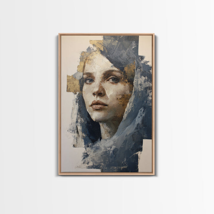 Expressive Portrait with Dramatic Light and Textured Framed Canvas Print, Art, Art Nouveau, Living Room Decor, Fine Art, ART-2x3-84