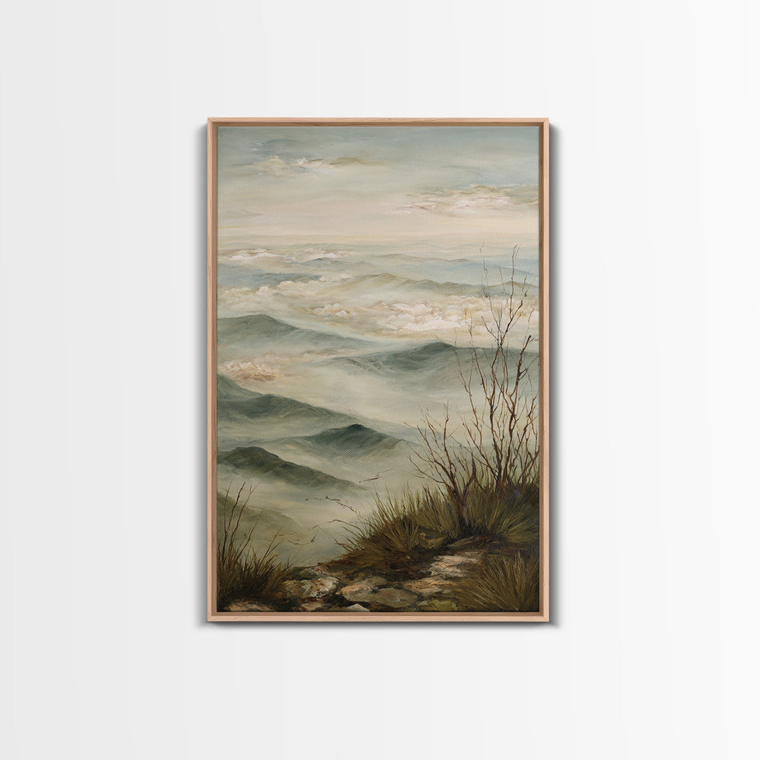 Quiet Mountain Scene Framed Canvas Print, Art, Digital Art, Living Room Decor, Fine Art, Abstract Art, Canvas Art, ART-2x3-97