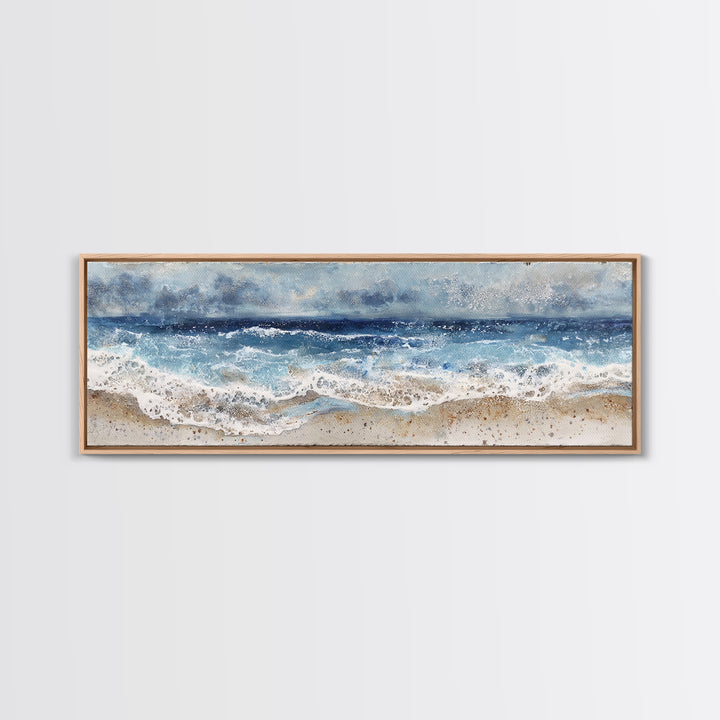 Dramatic Seascape with Foam and Storm Clouds Canvas Print, Art, Ai Art, Living Room Decor, Fine Art, Home Decor, ART-3x1-16