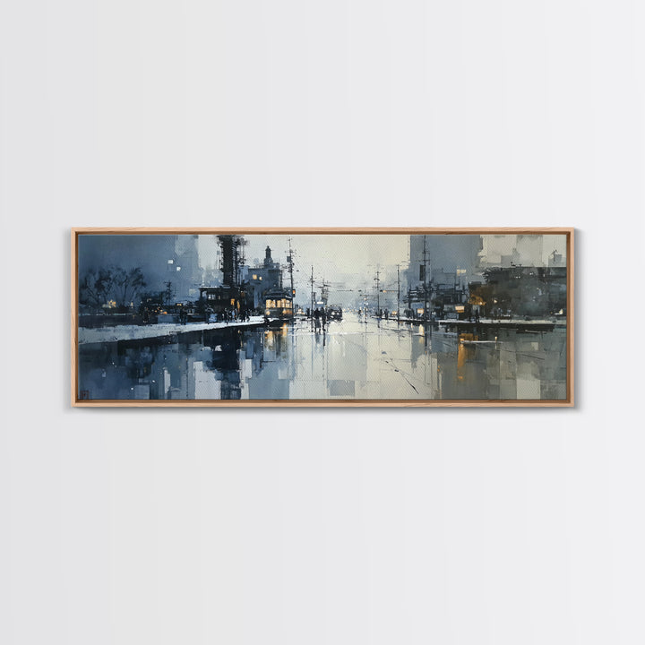 Moody City Scene Reflected Framed Canvas Print, Art, Wall Art, Living Room Decor, Fine Art, Original Art, Art Nouveau, ART-3x1-2