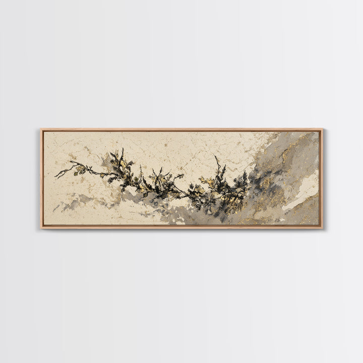 Minimal Botanical Ink Drawing on Handmade Paper Canvas Print, Art, Art Deco, Living Room Decor, Fine Art, Printable Art, ART-3x1-21