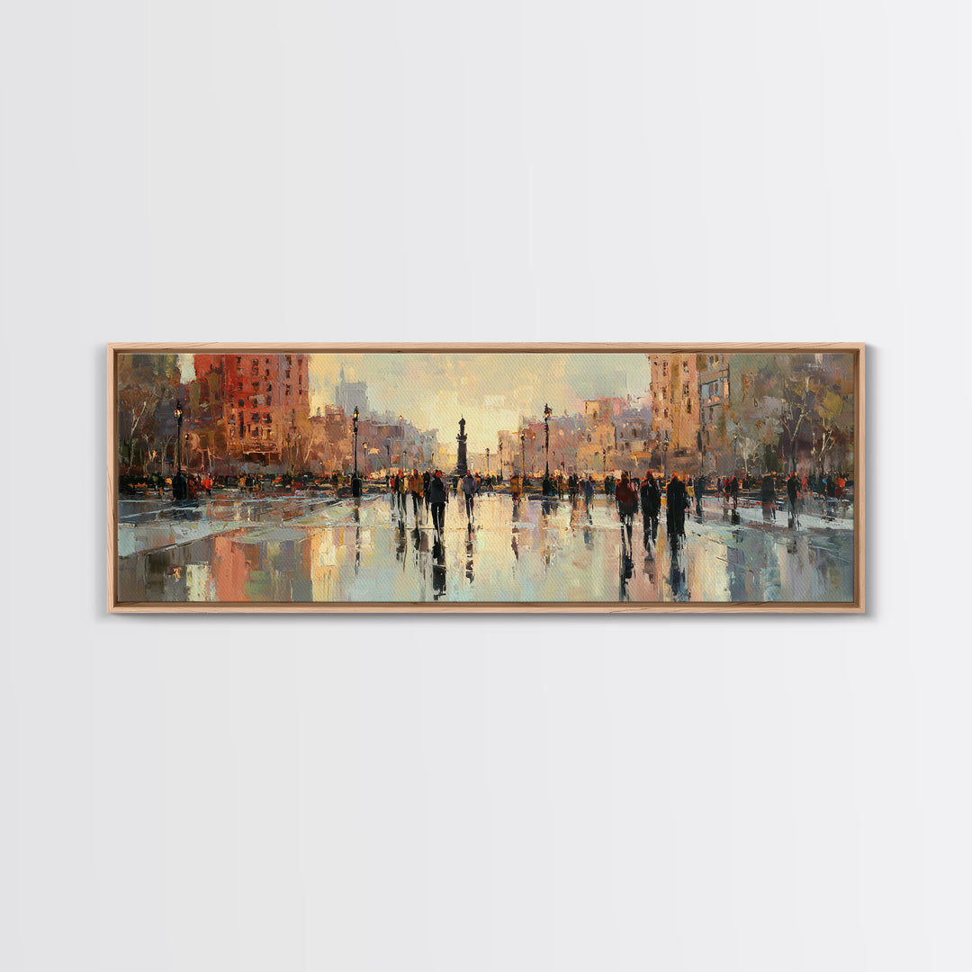 Moody City Scene Reflected Canvas Print, Art, Wall Art Prints, Living Room Decor, Watercolor Art, Ai Art, Textured Wall Art, ART-3x1-26