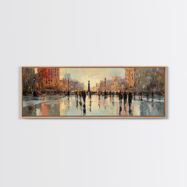 Moody City Scene Reflected Canvas Print, Art, Wall Art Prints, Living Room Decor, Watercolor Art, Ai Art, Textured Wall Art, ART-3x1-26