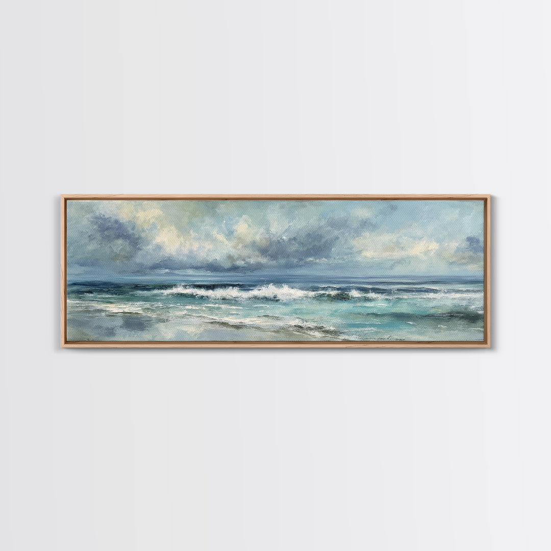 Dramatic Seascape with Foam and Storm Clouds Canvas Print, Art, Horizontal Wall Art, Living Room Decor, Fine Art, ART-3x1-40