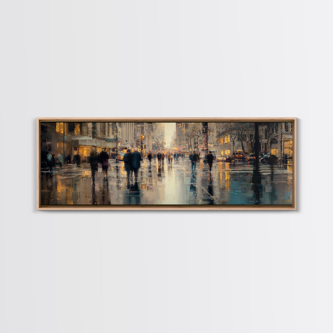 Moody City Scene Reflected Canvas Print, Art, Wall Art Prints, Living Room Decor, Watercolor Art, Ai Art, Textured Wall Art, ART-3x1-50