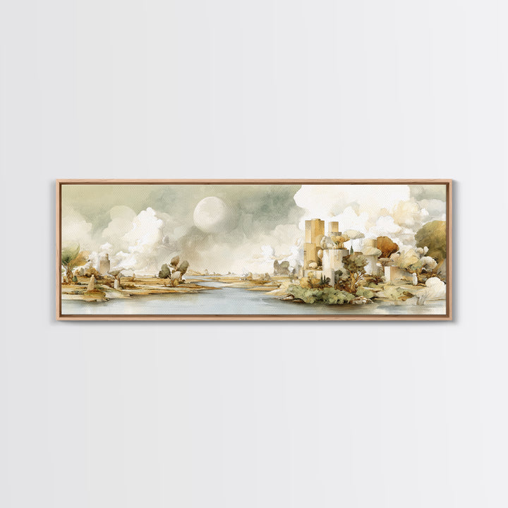 Surreal Dream Landscape Framed Canvas Print, Art, Wall Art, Living Room Decor, Oil Painting, Original Art, Art Nouveau, ART-3x1-51