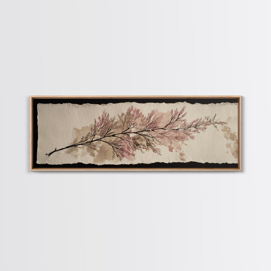 Minimal Botanical Ink Drawing on Handmade Paper Framed Canvas Print, Art, Canvas Art, Living Room Decor, Fine Art, ART-3x1-69