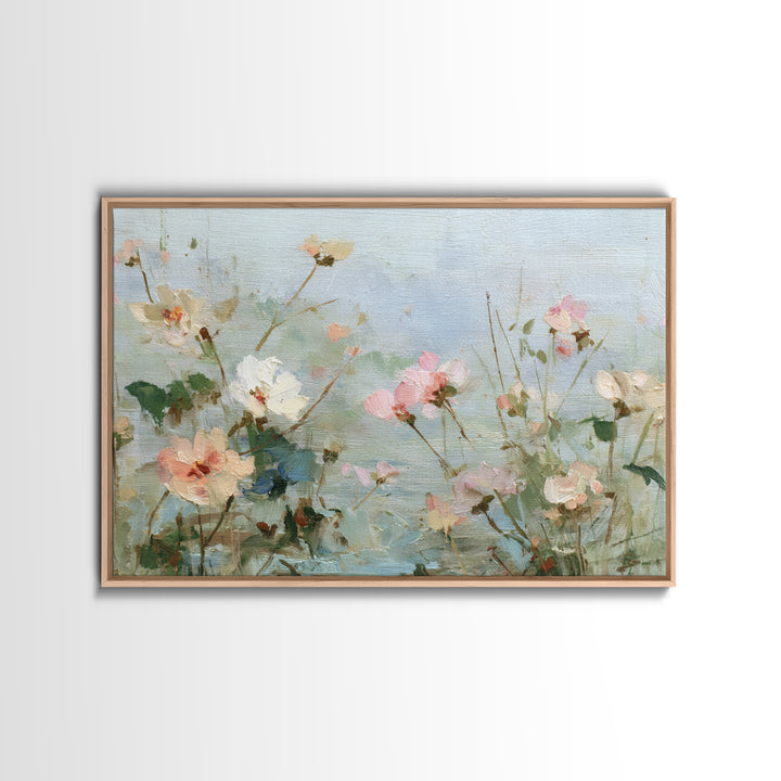 Painterly Meadow with Loose Impressionist Flowers Framed Canvas Print, Art, Art Deco, Living Room Decor, Fine Art, ART-3x2-19