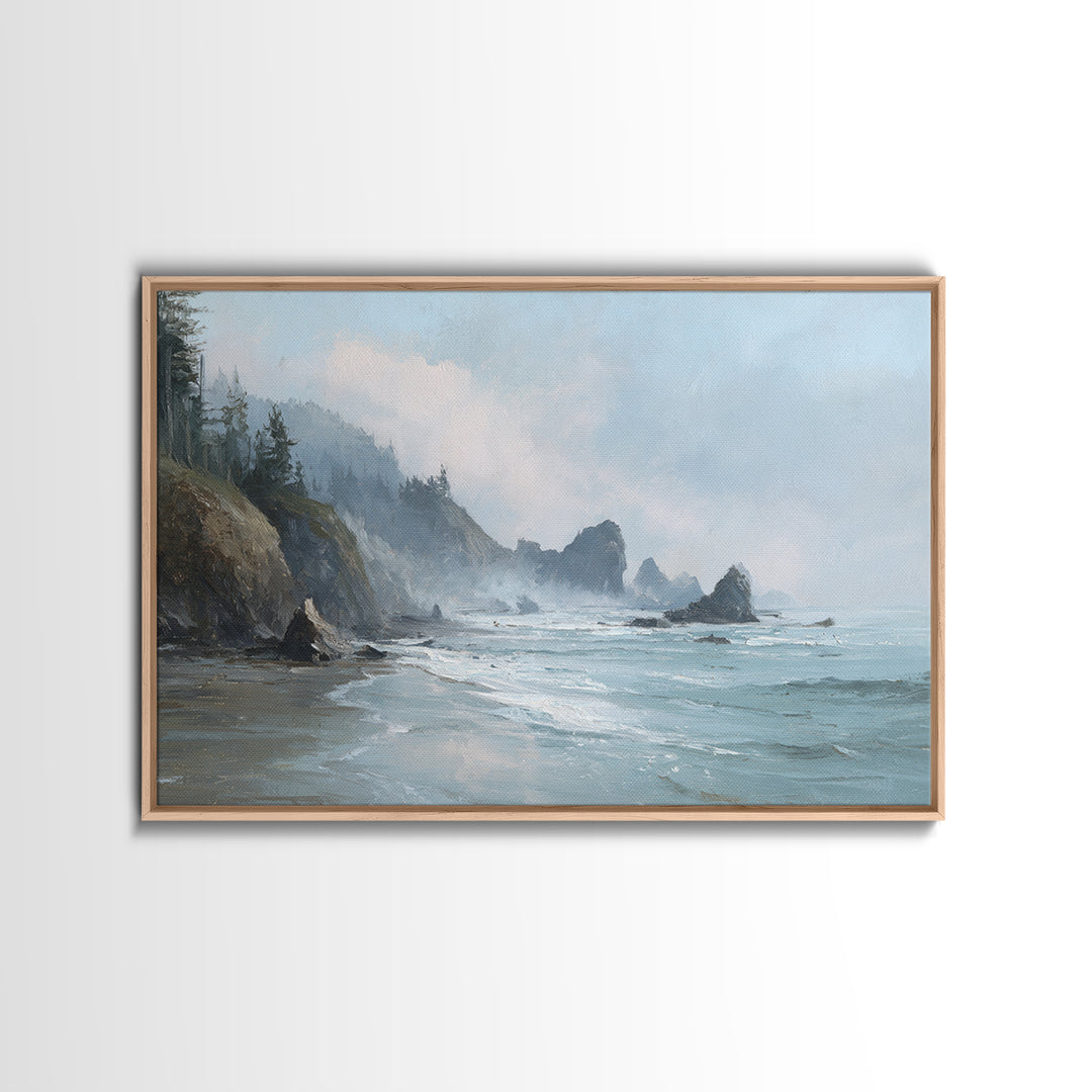 Dramatic Seascape with Foam and Storm Clouds Framed Canvas Print, Art, Living Room Decor, Fine Art, Art Nouveau, ART-3x2-28