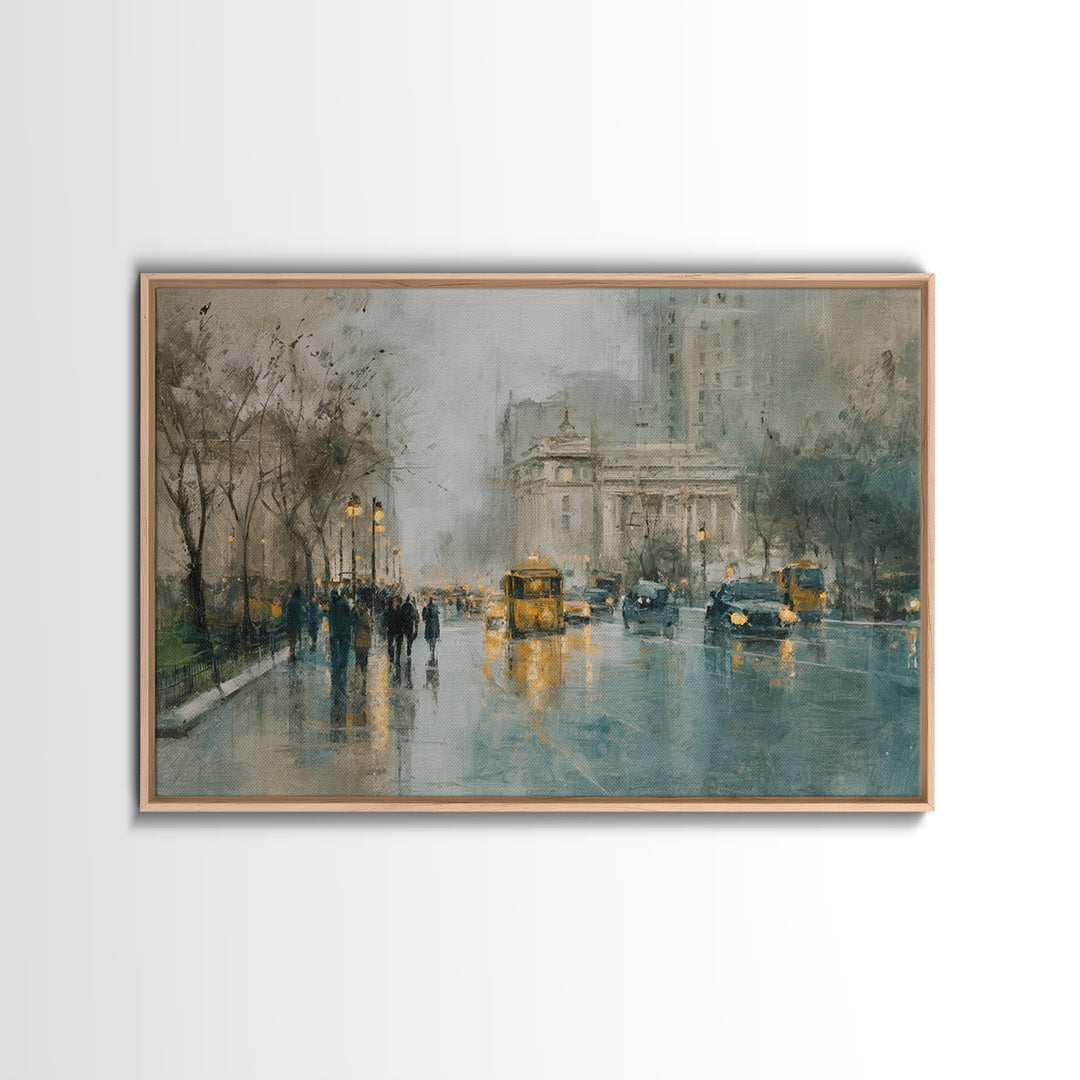 Moody City Scene Reflected Canvas Print, Art, Metal Wall Art, Living Room Decor, Fine Art, Textured Wall Art, ART-3x2-38