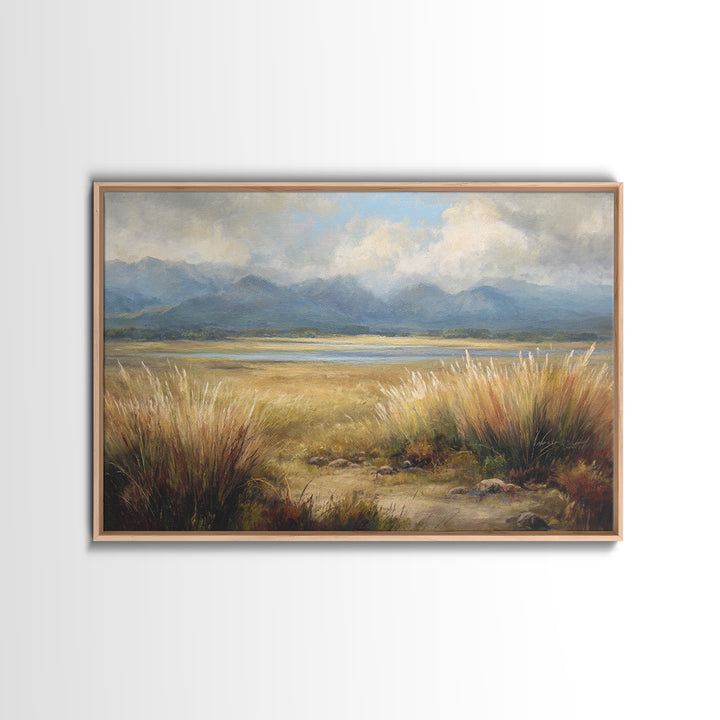 Quiet Mountain Scene Framed Canvas Print, Art, Canvas Wall Art, Living Room Decor, Fine Art, Boho Wall Art, Pink Wall Art, ART-3x2-45