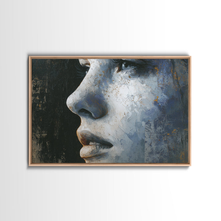 Expressive Portrait with Dramatic Light and Textured Canvas Print, Art, Textured Wall Art, Living Room Decor, Oil Painting, ART-3x2-56