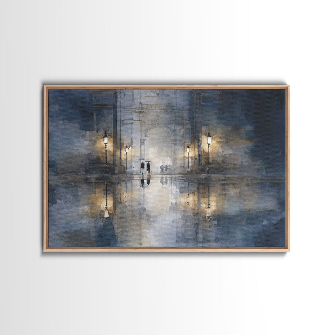 Moody City Scene Reflected Canvas Print, Art, Metal Wall Art, Living Room Decor, Fine Art, Textured Wall Art, ART-3x2-62