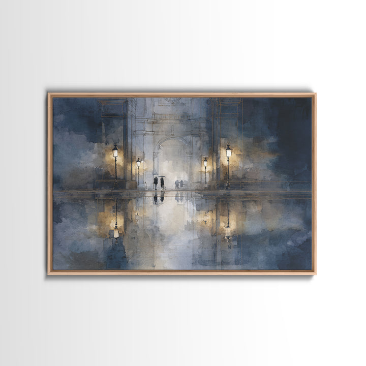 Moody City Scene Reflected Canvas Print, Art, Metal Wall Art, Living Room Decor, Fine Art, Textured Wall Art, ART-3x2-62