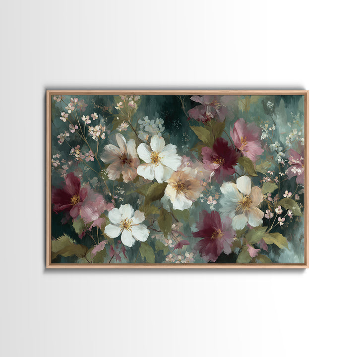 Painterly Meadow with Loose Impressionist Flowers Canvas Print, Art, Pink Wall Art, Living Room Decor, Watercolor Art, ART-3x2-67