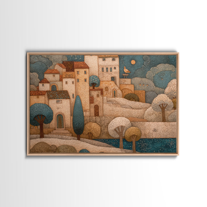 Naive Folk Art Village Canvas Print, Art, Prints Wall Art, Living Room Decor, Fine Art, Fine Art Print, Statement Artwork, ART-3x2-72