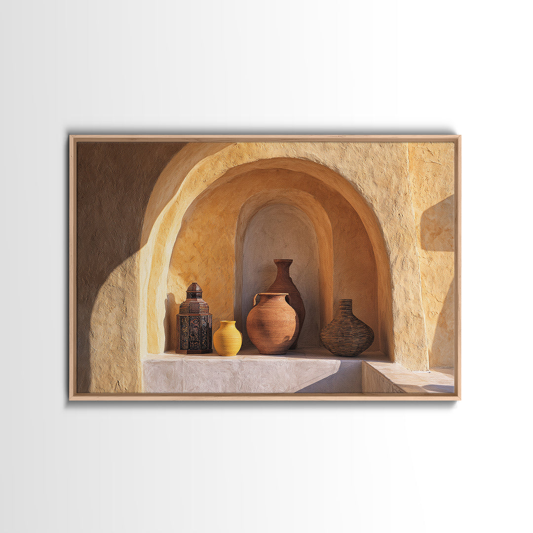Architectural Archway in Warm Mediterranean Light Framed Canvas Print, Art, Wall Art for Mom, Living Room Decor, Oil Painting, ART-3x2-74