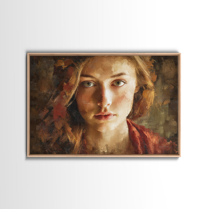 Expressive Portrait with Dramatic Light and Textured Framed Canvas Print, Art, Art Prints, Living Room Decor, Fine Art, ART-3x2-8