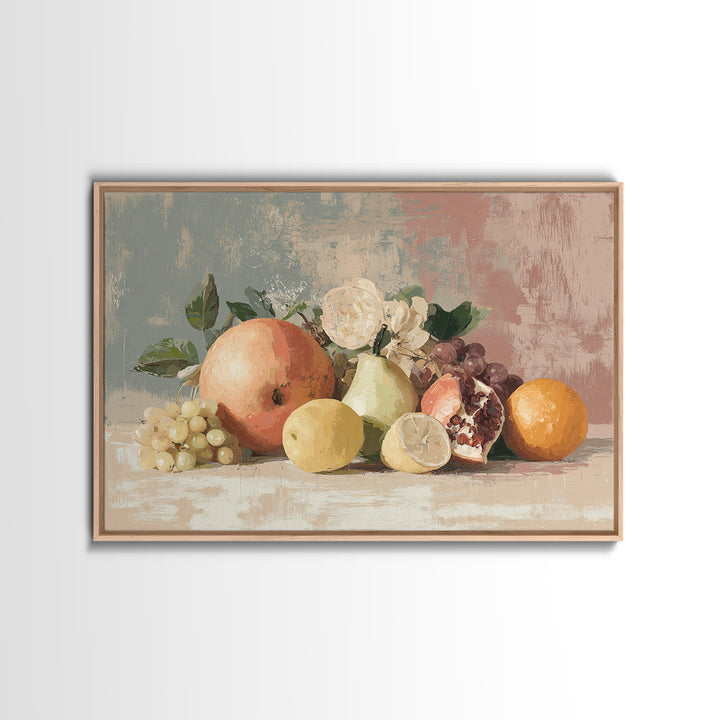Bold Pop Fruit Composition Framed Canvas Print, Art, Boho Wall Art, Living Room Decor, Fine Art, Textured Painting, ART-3x2-92
