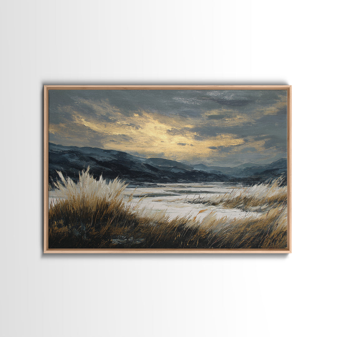 Quiet Mountain Scene Canvas Print, Art, Framed Art, Living Room Decor, Oil Painting, Neutral Decor, Modern Decor, ART-3x2-93