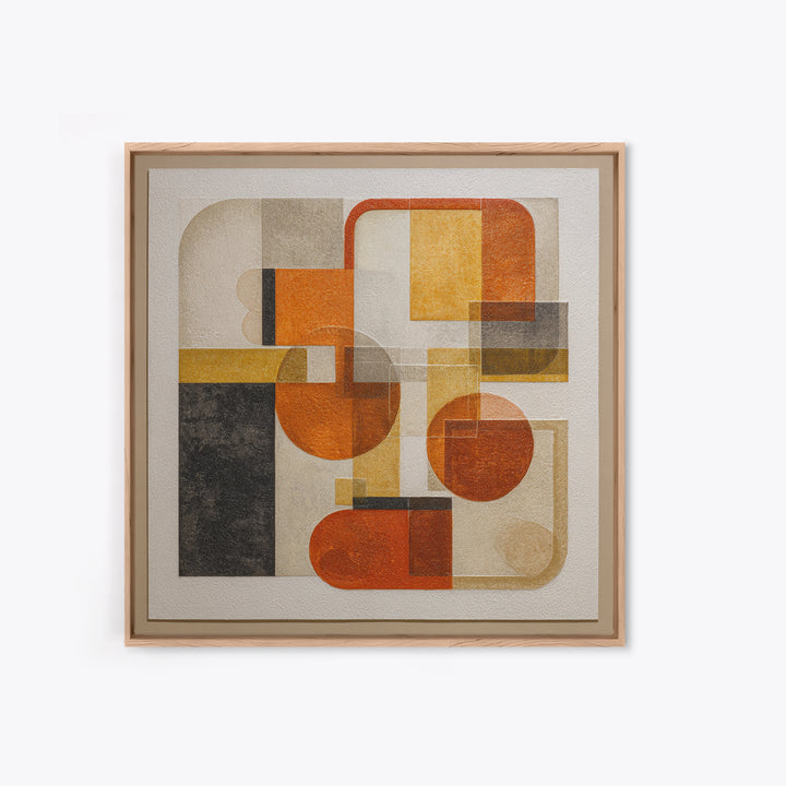 Bold Mid Century Geometric Forms Framed Canvas Print, Above Sofa Art, Botanical Wall Art, Living Room Decor, Abstract Art, ASA-1x1-100