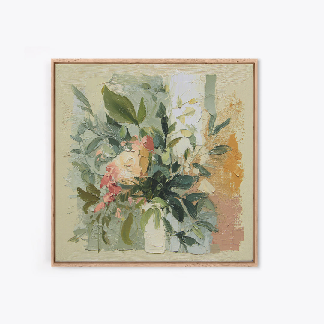 Large Botanical Leaves Framed Canvas Print, Above Sofa Art, 3 Piece Wall Art, Living Room Decor, Oil Painting, Statement, ASA-1x1-21