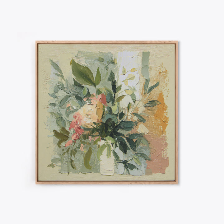 Large Botanical Leaves Framed Canvas Print, Above Sofa Art, 3 Piece Wall Art, Living Room Decor, Oil Painting, Statement, ASA-1x1-21