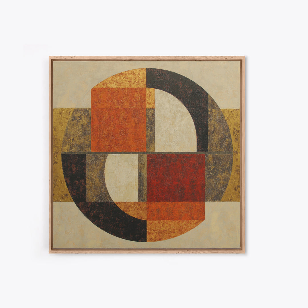 Bold Mid Century Geometric Forms Framed Canvas Print, Above Sofa Art, Textured Wall Art, Living Room Decor, Fine Art, Statement, ASA-1x1-28