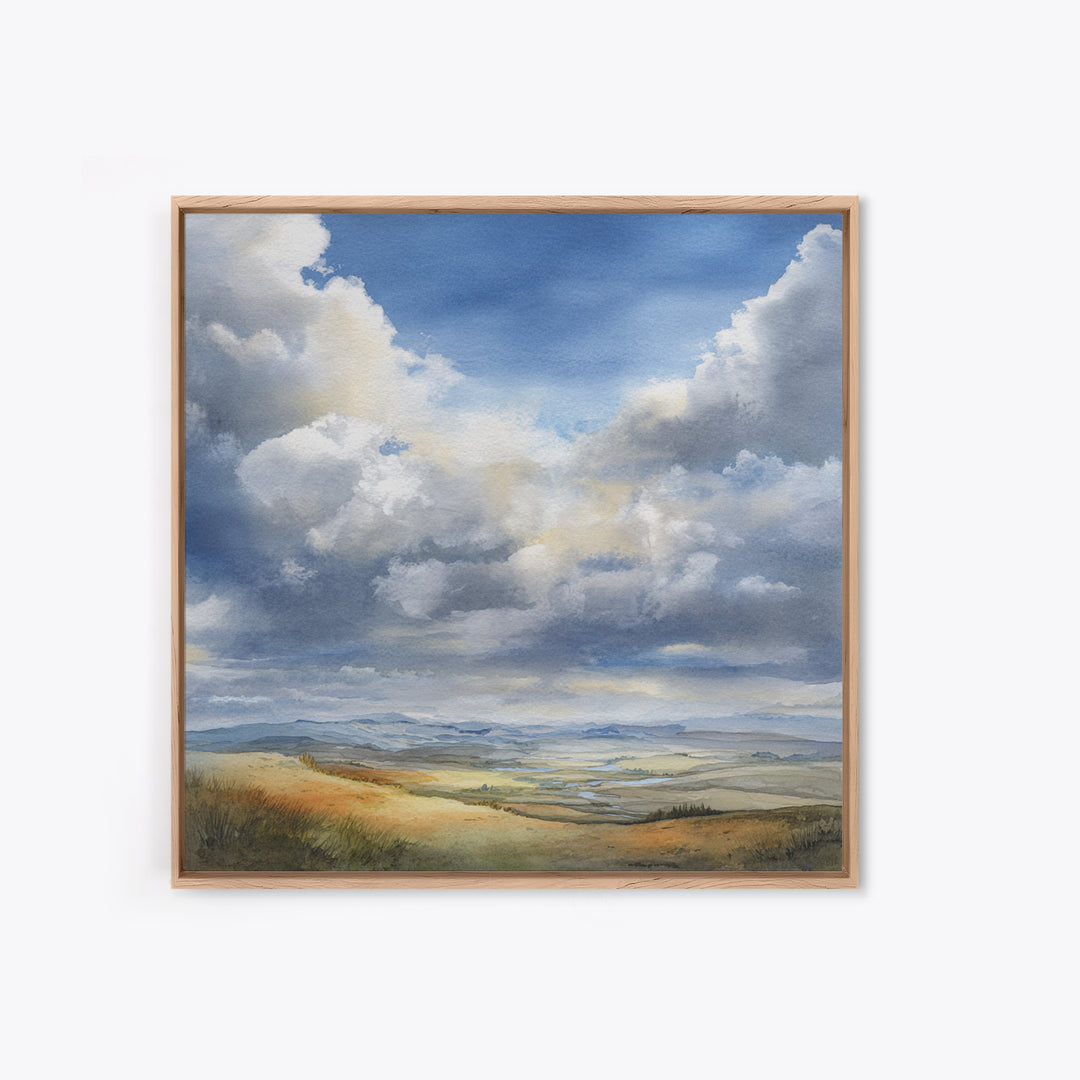 Dramatic Cloudscape over a Distant Valley Canvas Print, Above Sofa Art, Bauhaus Print, Living Room Decor, Statement, ASA-1x1-29