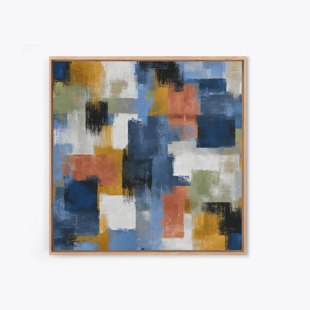 Bold Navy and Ivory Abstract Brushwork Framed Canvas Print, Above Sofa Art, Living Room Wall Art, Living Room Decor, Statement, ASA-1x1-42