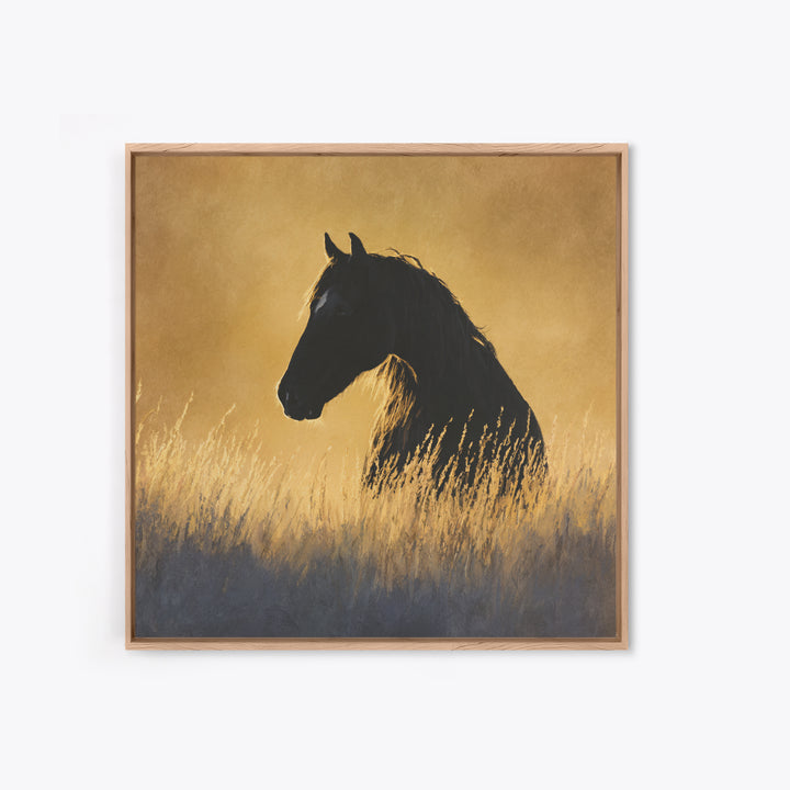 Statement Horse Silhouette Framed Canvas Print, Above Sofa Art, Japandi Wall Art, Living Room Decor, Oil Painting, Statement, ASA-1x1-61